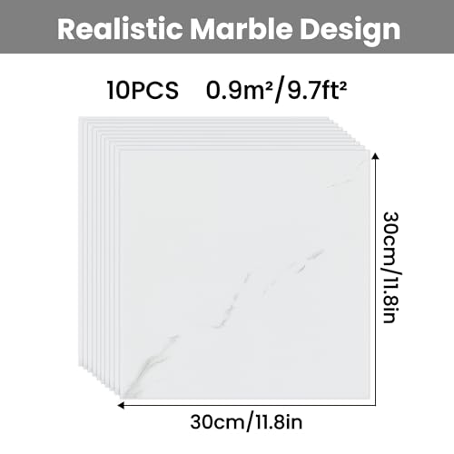 practicalWs 10pcs Marble Peel and Stick Tile Waterproof PVC Wall Tiles - size: 11.8" x 11.8" x 10-Pack