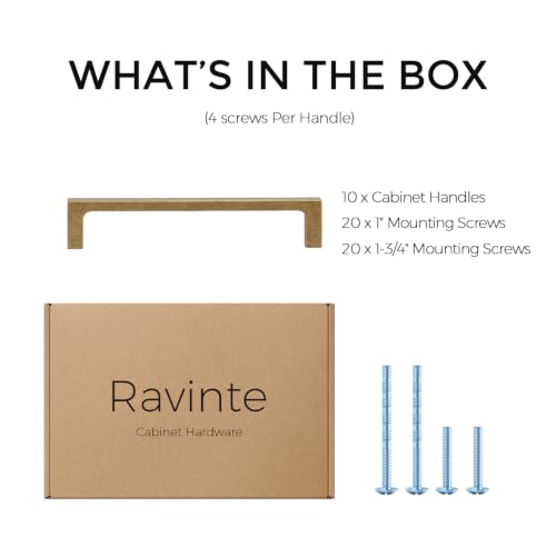 Ravinte Antique Brass Cabinet Handles Solid Square Pulls 5 Inch 10 Pack - size: 5 Inch Hole Center