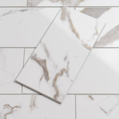 StyloVue 100 Pieces Peel and Stick Backsplash for Kitchen, 3" x 6" PVC Subway Tile 2026 Upgraded White Marble with Gold Accent Backsplash Stick on Tile Elevate Kitchen Fireplace RV - color: White Marble with Gold Accent