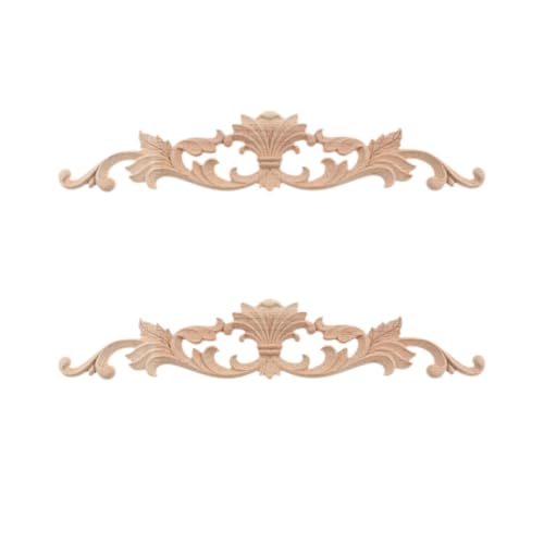 2Pcs Wood Carved Appliques Long Flower Carving Wooden Onlays 14.17"x2.76" - color: 2Pcs