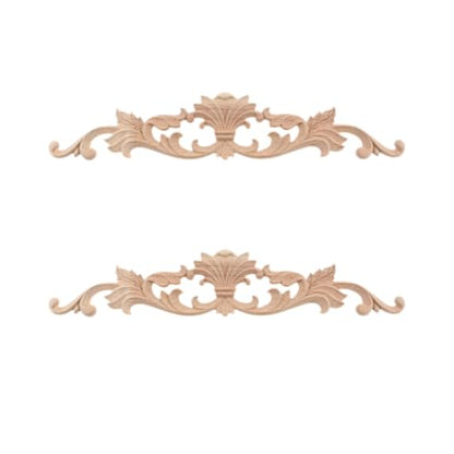 2Pcs Wood Carved Appliques Long Flower Carving Wooden Onlays 14.17"x2.76" - color: 2Pcs