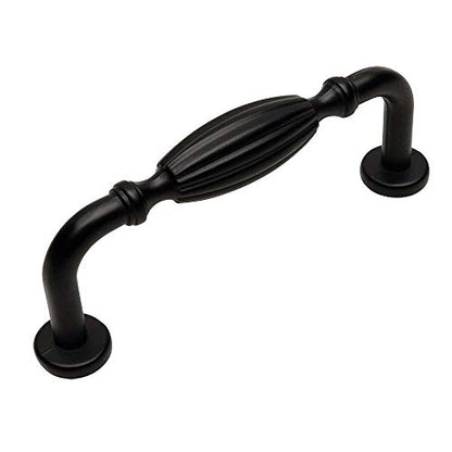 Cosmas 10 Pack 7119FB Flat Black Ribbed Pull 3 Inch Hole Centers