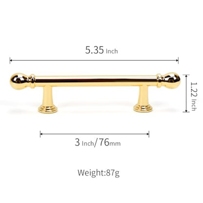 YAGU 6 Pack Polished Brass Cabinet Pulls 3 Inch(76mm) Hole Center Solid Shiny Gold Kitchen Drawer Handles Furniture Hardware for Dresser Cupboard Wardrobe Closet Vanity - color: Polished Brass, size: 6 Pack, style: 3''/76MM Hole Center