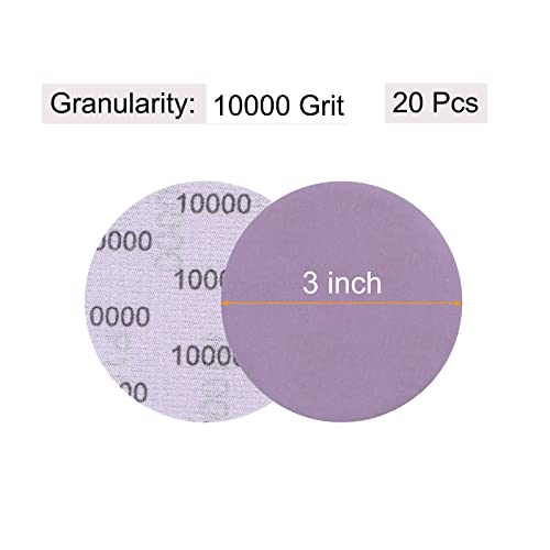 uxcell 20Pcs 3-Inch Purple Sanding Discs 10000 Grits Hook and Loop Professional Aluminum Oxide Sand Paper Wet Dry Polish for Wood Metal Paint Finishing - style: 10000 Grit