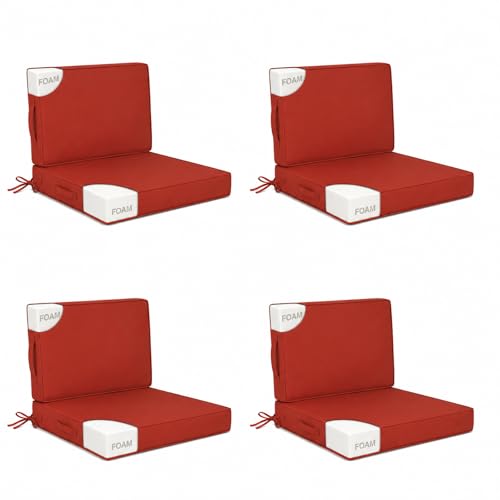 24x24 in Outdoor Foam Deep Seat Cushion Set of 4, Water-Resistant & Fade-Resistant Outdoor Chair Cushions, Replacement for Patio Furniture Deep Seat Sofa & Couch,Brick red - color: Brick Red, size: 24x24x3"/24x20"-4set