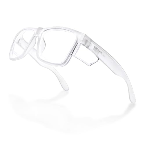 Safety Glasses ANSI Z87.1 - Anti-Fog Impact Resistant Protective Eyewear for Men & Women - Removable Side Shields - color: Transparent Elastic Coating / Clear Lenses