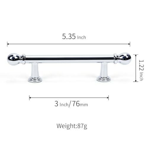 YAGU 6 Pack Polished Nickel Kitchen Cabinet pulls 3 Inch(76mm) Hole Center Solid Bright Chrome Dresser Drawer Handles Furniture Hardware for Cupboard Wardrobe Closet Vanity - color: Polished Chrome, size: 6 Pack, style: 3''/76MM Hole Center