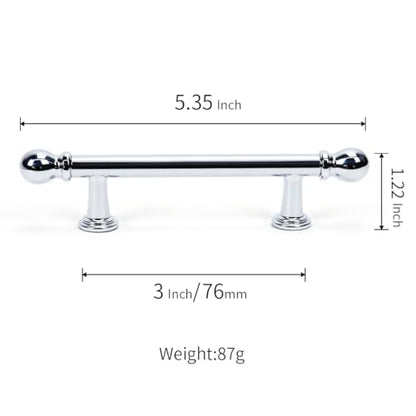 YAGU 6 Pack Polished Nickel Kitchen Cabinet pulls 3 Inch(76mm) Hole Center Solid Bright Chrome Dresser Drawer Handles Furniture Hardware for Cupboard Wardrobe Closet Vanity - color: Polished Chrome, size: 6 Pack, style: 3''/76MM Hole Center