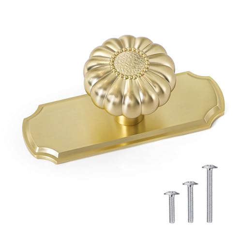 8 Pack Vintage Brushed Gold Cabinet Knobs with Backplate, 1-1/4 Inches - color: Brushed Gold, size: 8 Pack