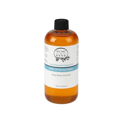Tusc & Pine Cold Pressed Linseed Oil for Painting - 16.9 Oz Bottle - Professional Artists' Paint Medium, Enhance Flow & Translucency, Solvent Free Thinner, Refined in Small Batches in North Carolina - size: 16.9oz