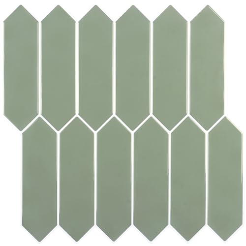 CHIHUT 12''x12'' Green Long Hexagon Peel and Stick Backsplash Tiles 6 Sheets Self Adhesive 3D Thick Waterproof Wall Tile Stickers for Kitchen Bathroom Laundry Room Removable Subway Tiles for Renters - size: 6 Tiles