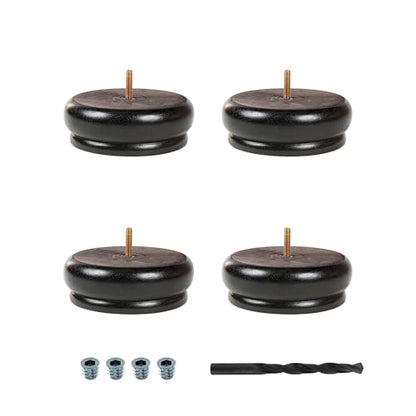 OUTWATER 4 in. H x 4 in. Dia Stained Espresso Solid Hardwood Bun Foot Leg for Furniture 4 Pack with 4 Free Insert Nuts and Drill Bit - color: Espresso