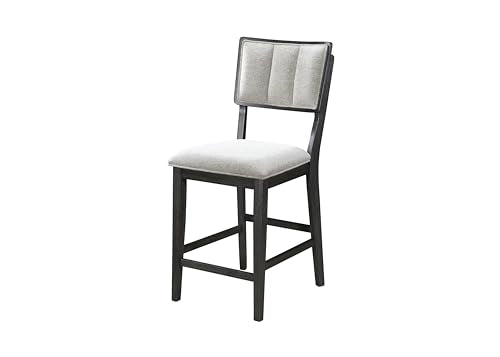 5pc Counter Height Dining Set Storage Table Single Pedestal Round Black Gray Natural Grain Integrated Turntable Drop Leaves Built in Shelving Fabric Upholstery Chairs