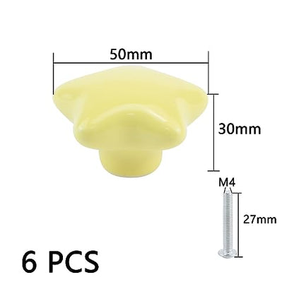 Dnyta 6 Pcs Star Shaped Ceramic Knobs Decorative Pulls Glossy Ceramic Pulls - style: Yellow,Star Shaped