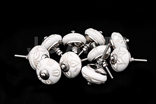 JGARTS 20 Knobs White Hand Painted Ceramic Knobs Cabinet Drawer Pull - color: White