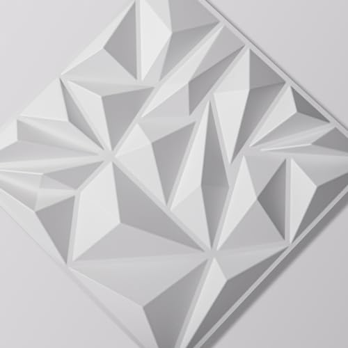 Art3d 33-Pack Modern Diamond Textured 3D Wall Panels, 12 x 12 in, White - color: White, size: 12x12 Inch 33 pcs