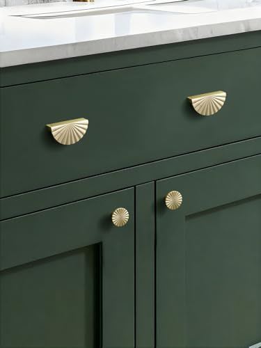 10 Pack Brushed Gold Cabinet Pulls 2.5" Hole Center Cup Flat Brass Drawer Pulls Kitchen Cupboard Bathroom Dresser Cabinet Hardware Handles Zinc Alloy - color: Brushed Gold, size: 2.5"(64mm) Hole Center