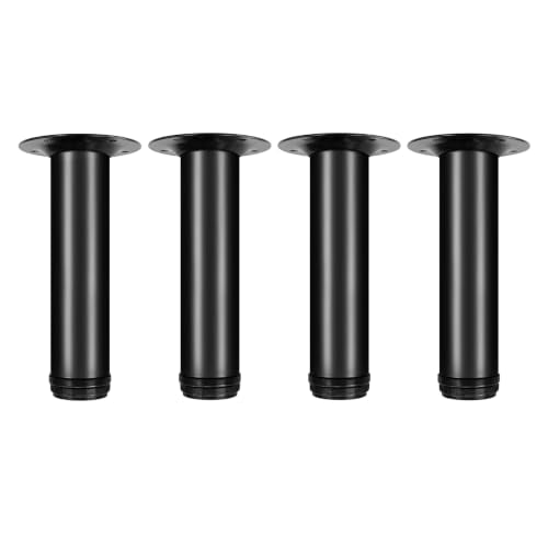 QLLY 8 Inch Adjustable Metal Coffee Table Legs, Heavy Duty Round Furniture Legs with 1” Leveling Feet for Ottoman, Bench, End Table and Sofa Replacement, Set of 4 (Black) - color: Black, size: 8 inch