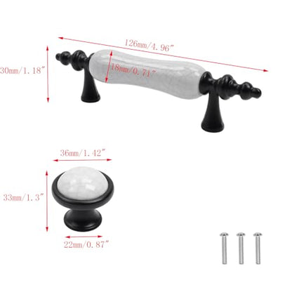 Set of 8 Black & White Ceramic Cabinet Pulls Antique Drawer Knobs