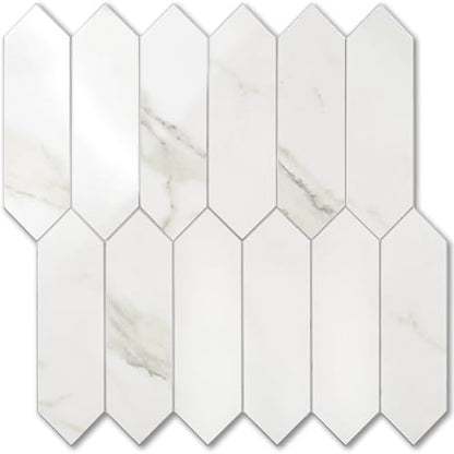 Vamos Tile Glossy White Marble Backsplash Tile Peel and Stick, 12.8 x 12.8 Inch 10 Sheets Long Hexagon PVC Self Adhesive Mosaic Wall Tiles Stick on Backsplash for Kitchen and Bathroom - color: Glossy White Marble