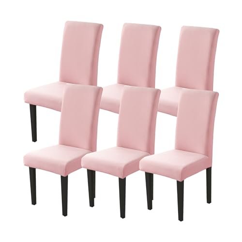 Dining Chair Covers Set of 6, Stretch Spandex Chair Slipcover, Pink Chair Slipcovers, Washable Anti-Dust Chair Seat Cover for Kitchen Dining Room, Wedding Party - color: Pink, size: 6Pcs