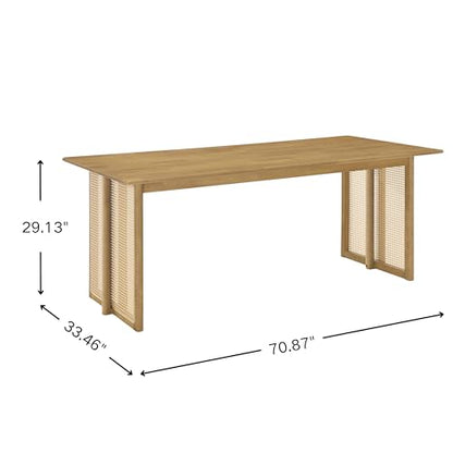 Mid-Century 3-Piece Dining Set with 2 Benches, 71 Inch, Natural - color: Natural
