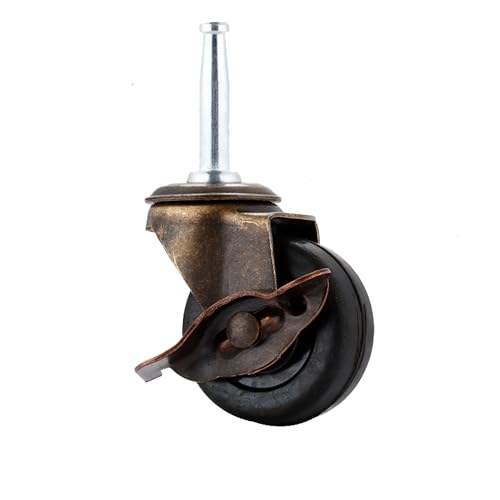 Antique Brass Casters Wheels 5/16" x 1-1/2" (8 x 38mm) Rubber Stem Casters Vintage Furniture Roller Casters (2.0 Inch Antique Caster with Brake) - style: 2.0 Inch Antique Caster with Brake