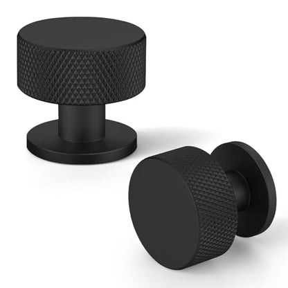 Matte Black Knurled Cabinet Knobs，1-1/4 Inch Drawer Pulls，6 Pack - color: Black