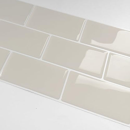 Alwayspon 10 Sheets 3D Thickened Peel and Stick Vinyl Backsplash Tiles, 12"x6" Self-Adhesive Wallpaper Wall Tile Stickers Stick on Subway Tiles for Kitchen Bathroom, Beige - color: T80028s