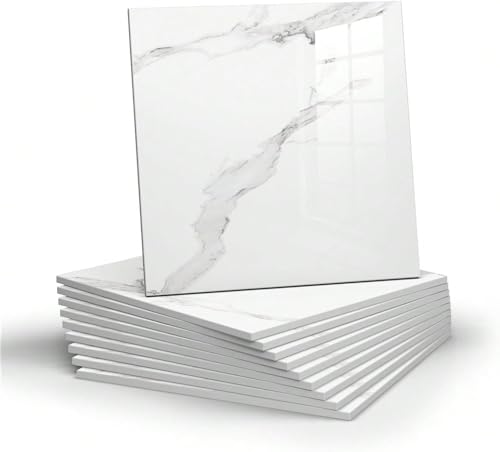 Chejiaye 22pcs Marble Peel and Stick Backsplash Waterproof Washroom Wall Panels, Peel and Stick Tile, PVC Foam Wall Panels for Kitchen,Bathroom,Living Room,White and Grey(Not Real Tile,11.8" x 11.8") - color: White and Grey, size: 11.8" x 11.8" x 22Pack