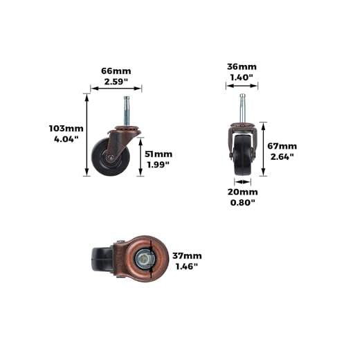 Shepherd Hardware 9345 2-Inch Medium Duty Stem Caster, 2-Pack,Black