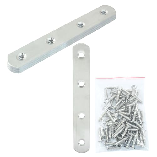 4 Pack 5 Inch Stainless Steel Flat Plate Straight Bracket - size: 5"-130mm-Silver