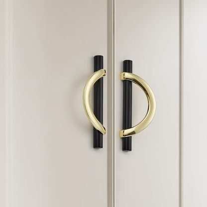 Polished Brass & Matte Black Cabinet Pulls Curved 3-3/4 Inch/96 mm, 10 Pack - color: Gold & Matte Black, size: 3-3/4 Inch Hole Center