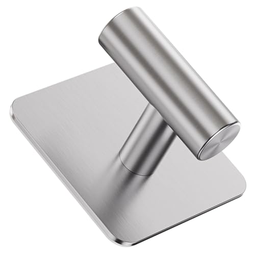 Aikzik 4 Pack Large Heavy Duty Wall Hooks - 26lb Max, Stainless Steel Adhesive Towel Hook, Shower Hooks for Hanging Towel, Coat, Robe, Wall Hook for Use in Bathroom, Kitchen and Door - color: Sliver