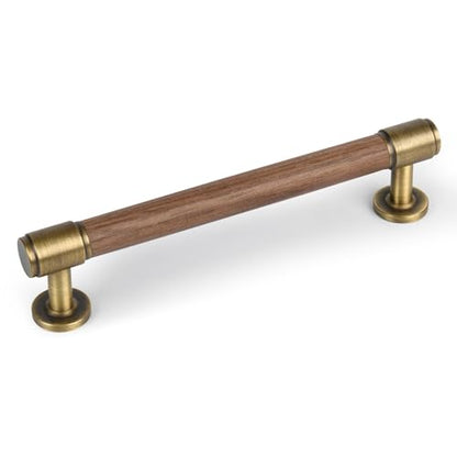 SALISENG-5 Pack Walnut Wood and Antique Brass Kitchen Cabinet Pulls,5 Inch Brass Dresser Drawer Handles, Modern Furniture Pulls for Cupboard Wardrobe Closet Cabinet Hardware - size: 5 Inch Hole Center