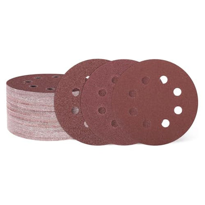 HARFINGTON 75Pcs 5Inch Sanding Disc 8 Hole Hook and Loop Sandpaper Red - size: 5 Inch(40/80/120 Grit)