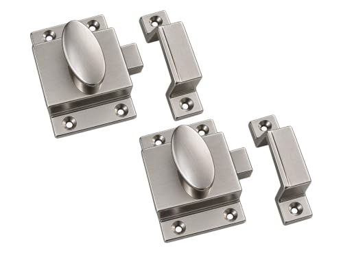 QCAA Traditional Large Oval Turn Cabinet Latch, Solid Brass, 2", for Cupboard & Other Furniture, Brushed Satin Nickel, 2 Pack, Made in Taiwan - color: Brushed Satin Nickel, size: 2 Pack