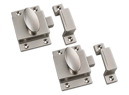 QCAA Traditional Large Oval Turn Cabinet Latch, Solid Brass, 2", for Cupboard & Other Furniture, Brushed Satin Nickel, 2 Pack, Made in Taiwan - color: Brushed Satin Nickel, size: 2 Pack