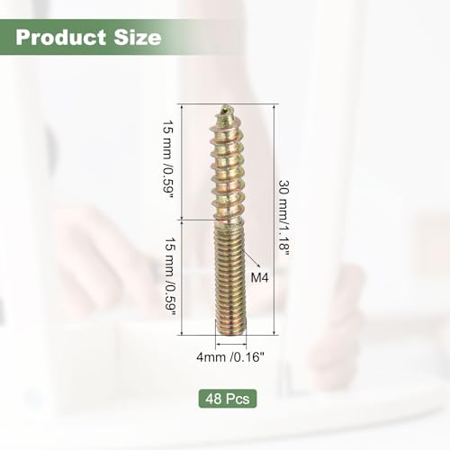 M4 Hanger Bolts, 1.2"(30mm) Length Double Headed Bolts Self-Tapping 4mm Screw Wood Dowel Screw Bolt Furniture Accessories - Fitting for (Wood Joint Furniture Legs) 48 Pcs - size: M4 x 30mm