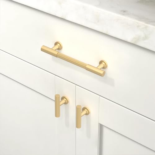 10 Pack Brushed Gold Cabinet Pulls 3.75 Inch(96mm) Kitchen Cabinet Handles Solid Heavy Duty Drawer Pulls - color: Brushed Gold, size: 3.75" Hole Center