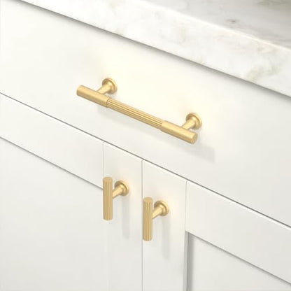 10 Pack Brushed Gold Cabinet Pulls 3.75 Inch(96mm) Kitchen Cabinet Handles Solid Heavy Duty Drawer Pulls - color: Brushed Gold, size: 3.75" Hole Center