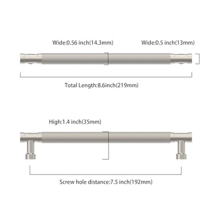 Brushed Nickel Knurled Cabinet Handles Kitchen Pulls 7.5 Inch 10 Pack - color: Brushed Satin Nickel, size: 7.5" Hole Center