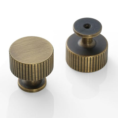 2 Pack Solid Brass Cabinet Knobs, Classic Drawer Knobs, Brushed Antique Brass Cabinet Knobs for Kitchen, Bathroom, and Furniture - size: Knob-E