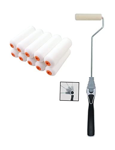 ROLLINGDOG 4Inch Velour Paint Roller and 10PC Foam Paint Roller Covers - 12" Adjustable Long Frame with 4 Locking Positions,Great for Detail Painting at Awkward Corners and Architrave