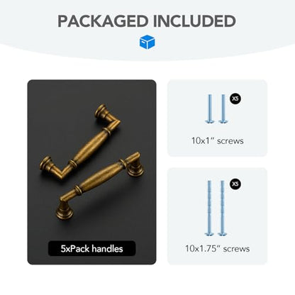 HOME EDIT Antique Brass Cabinet Handles 3-3/4 Inch Pulls 5 Pack - color: Antique Brass, size: 3-3/4 inches Hole Center