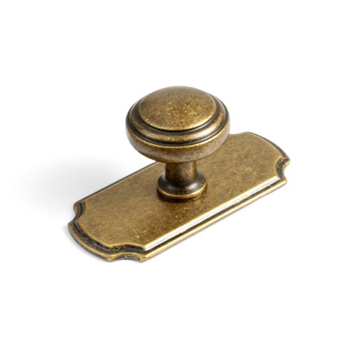 6Pack Champagne Bronze Cabinet Knobs with Backplate Drawer knobs - color: Antique Brass, style: Wide-Scalloped