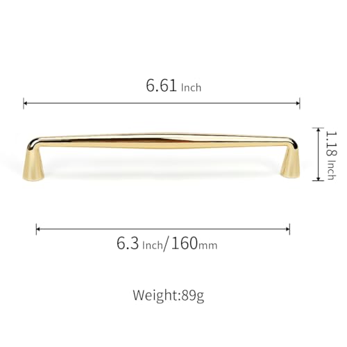 YAGU 6 Pack Top Polished Brass Kitchen Cabinet pulls 6.3 Inch(160mm) Hole Center Solid Bright Gold Dresser Drawer Handles Furniture Shiny Hardware for Cupboard Wardrobe Closet Vanity - color: Polished Brass, size: 6 Pack, style: 6.3''/160MM Hole Center