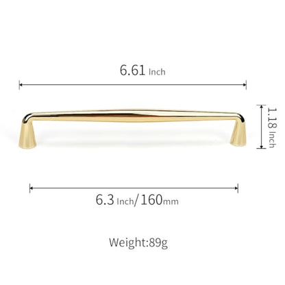 YAGU 6 Pack Top Polished Brass Kitchen Cabinet pulls 6.3 Inch(160mm) Hole Center Solid Bright Gold Dresser Drawer Handles Furniture Shiny Hardware for Cupboard Wardrobe Closet Vanity - color: Polished Brass, size: 6 Pack, style: 6.3''/160MM Hole Center