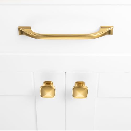 Brushed Gold Cabinet Knobs Square Cabinet Pulls 10 Pack 1990 - color: Brushed Gold, size: 1-1/4 Inches, style: 10 Pack Square Knob