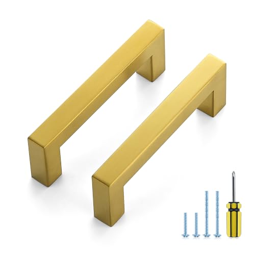 Ravinte Gold Square Pulls Cabinet Handles,3-1/2 Inch,30 Pack - color: Brushed Brass, size: 3-1/2 Inch Hole Center